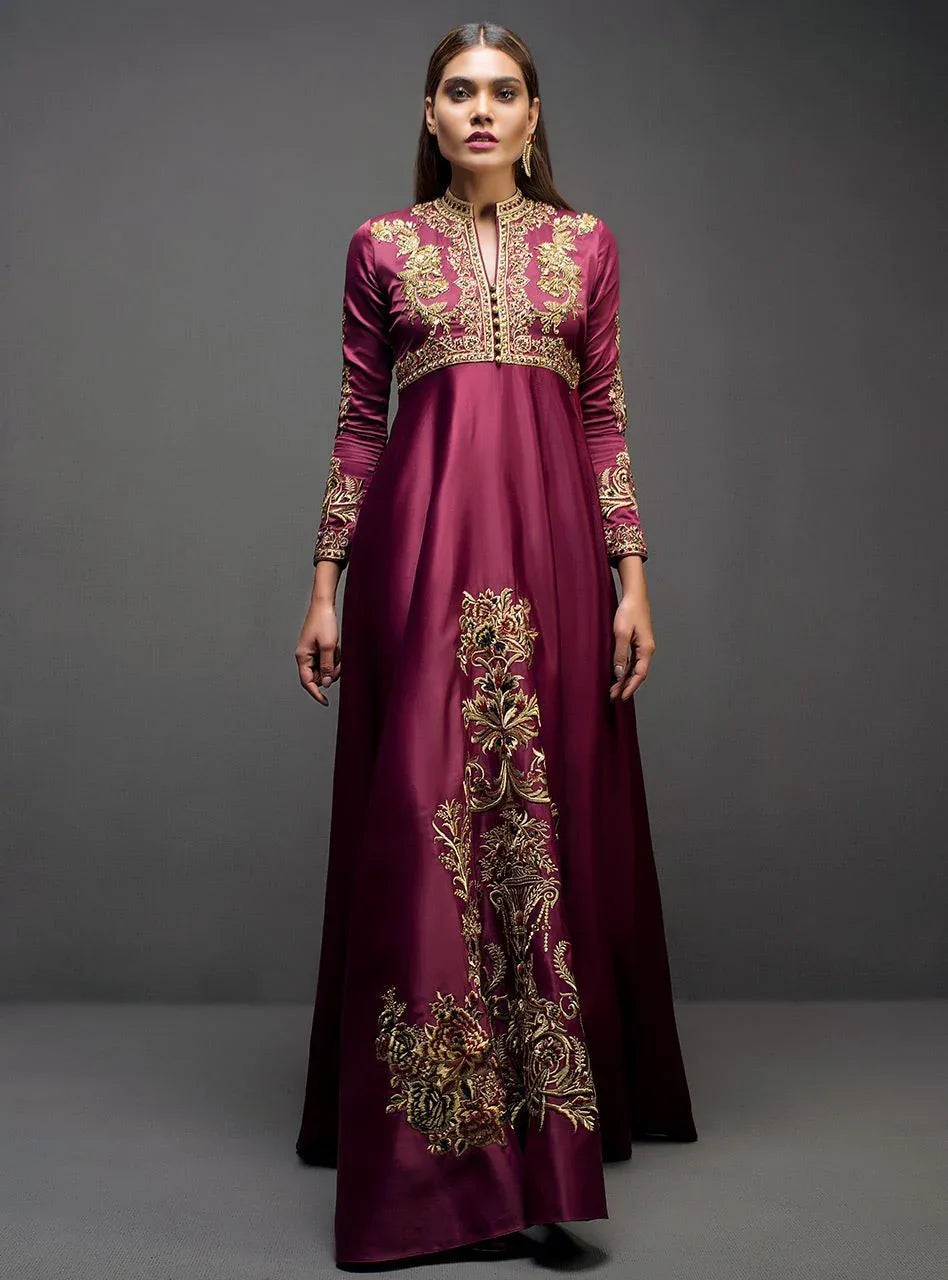 Zainab Chottani | Semi Formals | MAROON GOWN - Aqsa Fabrics
