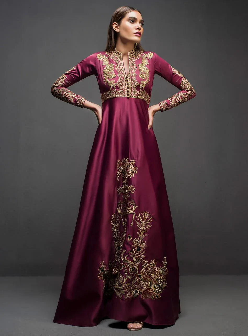 Zainab Chottani | Semi Formals | MAROON GOWN - Aqsa Fabrics
