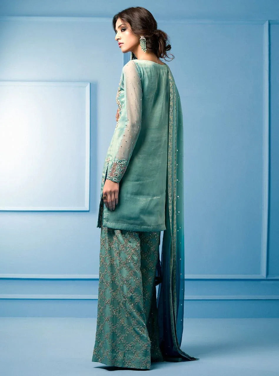 Zainab Chottani | Semi Formals | AQUA AND TEAL - Aqsa Fabrics