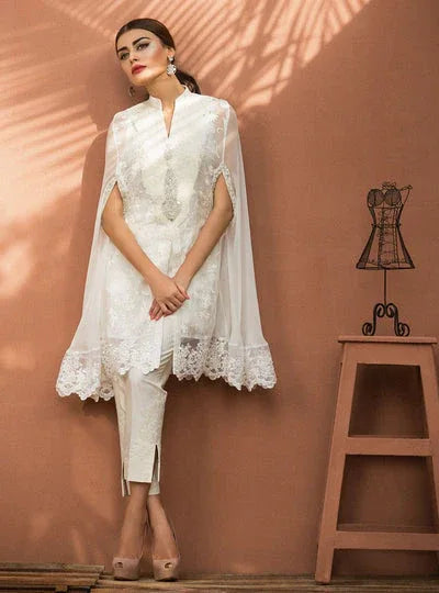 Zainab Chottani | The Kaftan Edit | Chiffon White Cape - Aqsa Fabrics