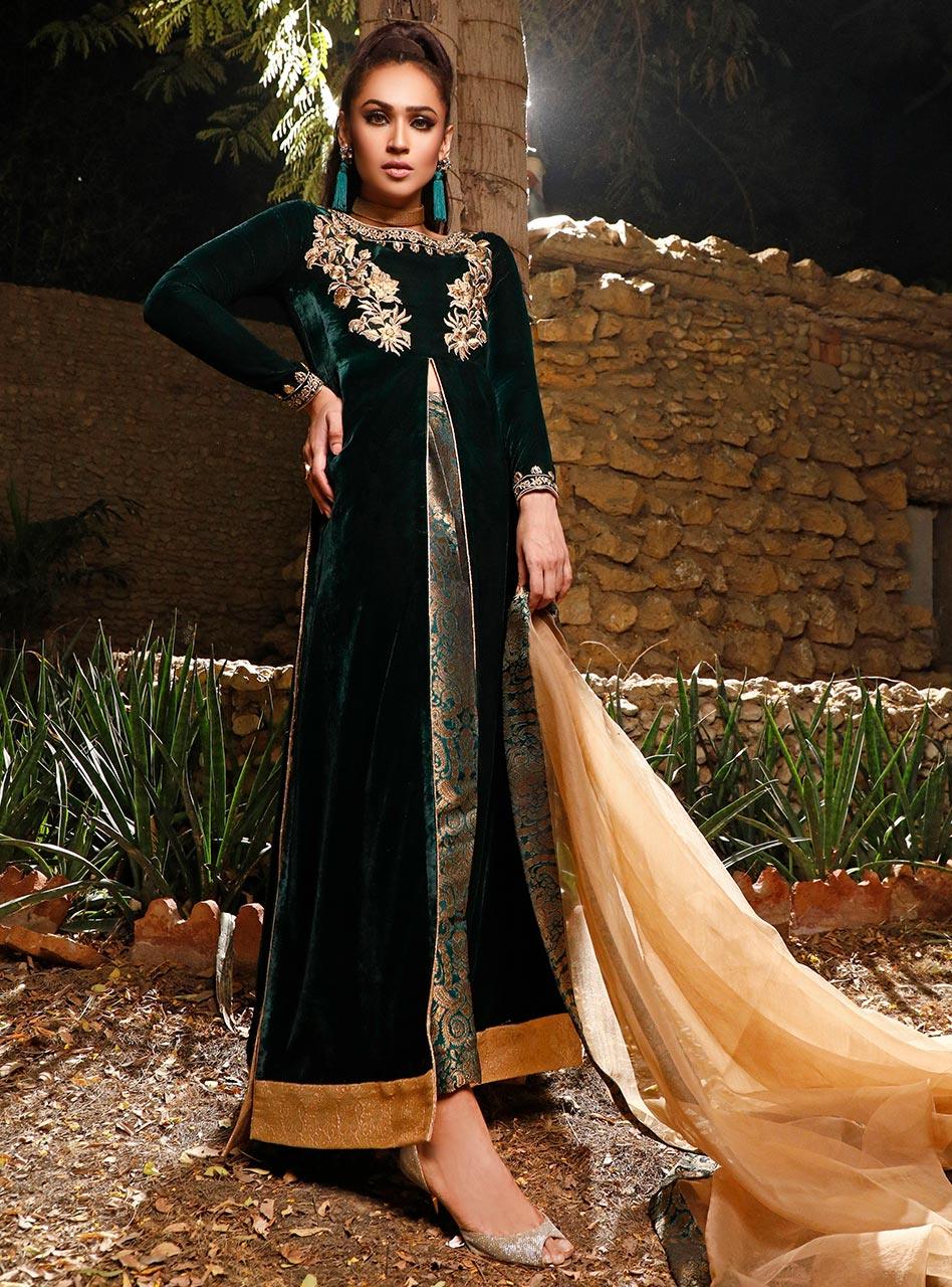 Zainab Chottani | Semi Formals | DARK MOSS TOPAZ - Aqsa Fabrics