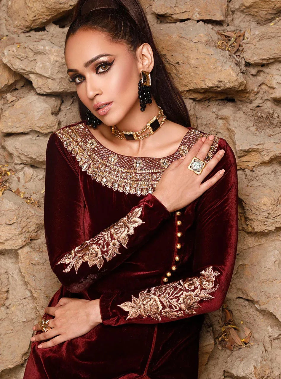 Zainab Chottani | Semi Formals | ALIZARIN CRIMSON - Aqsa Fabrics
