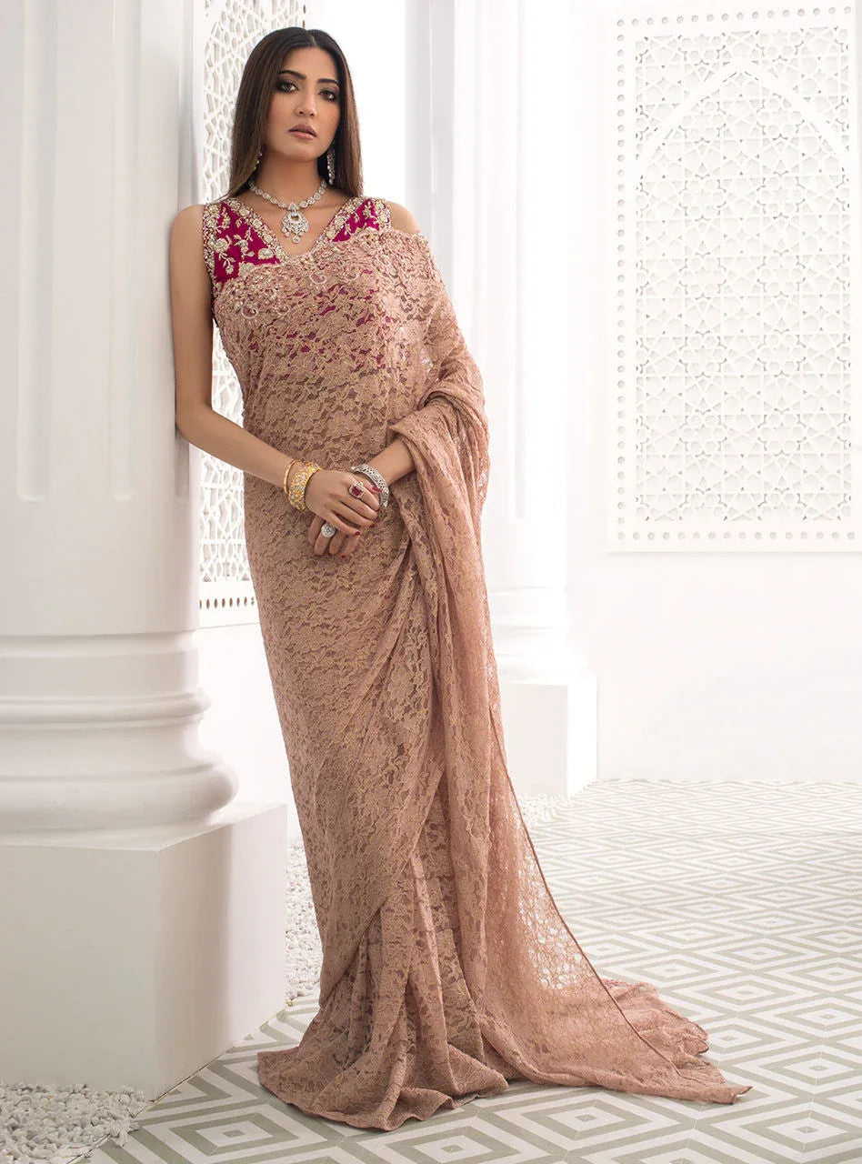 Zainab Chottani | Semi Formals | RAVISHING ROSE SAREE - Aqsa Fabrics