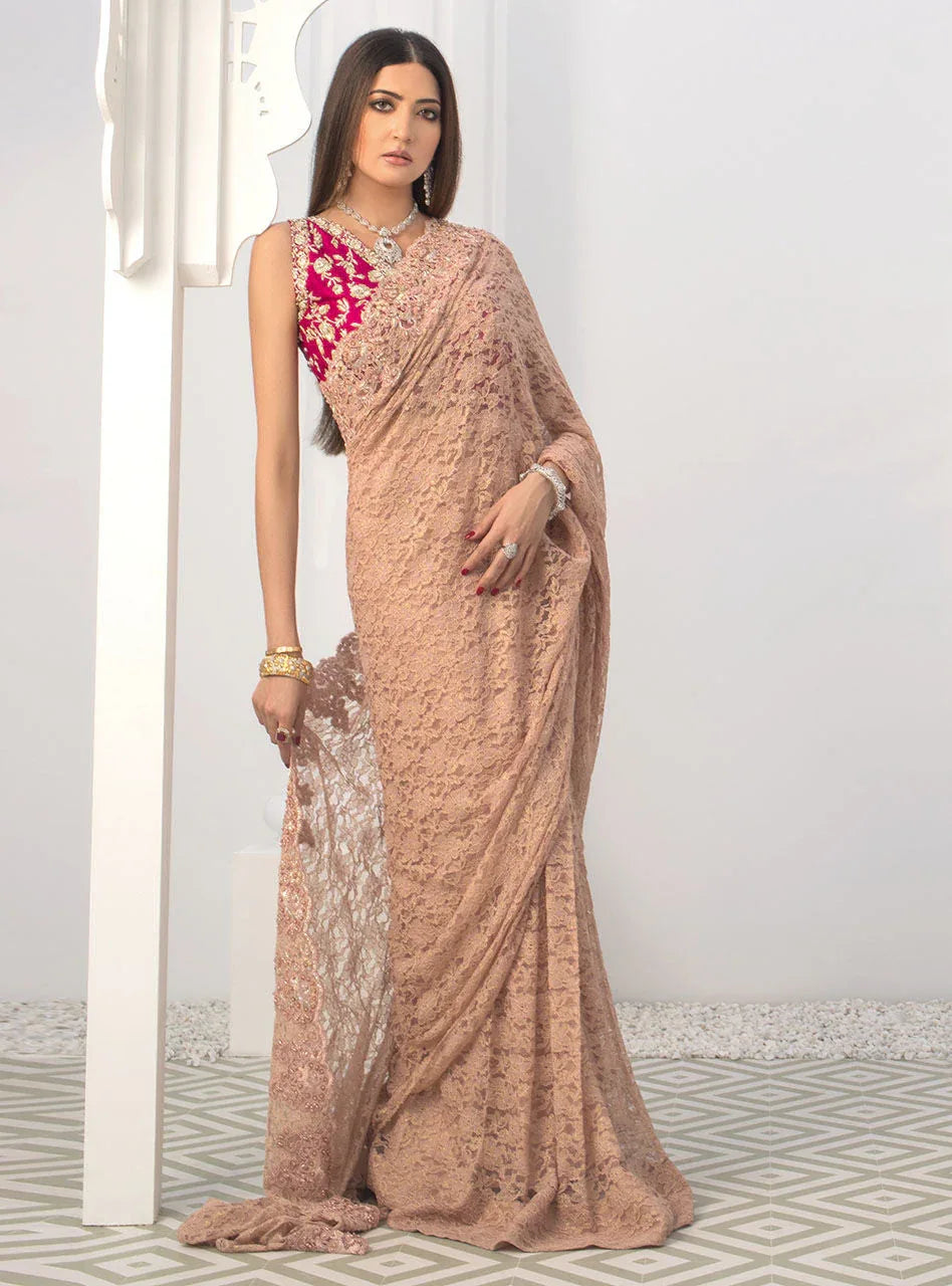 Zainab Chottani | Semi Formals | RAVISHING ROSE SAREE - Aqsa Fabrics