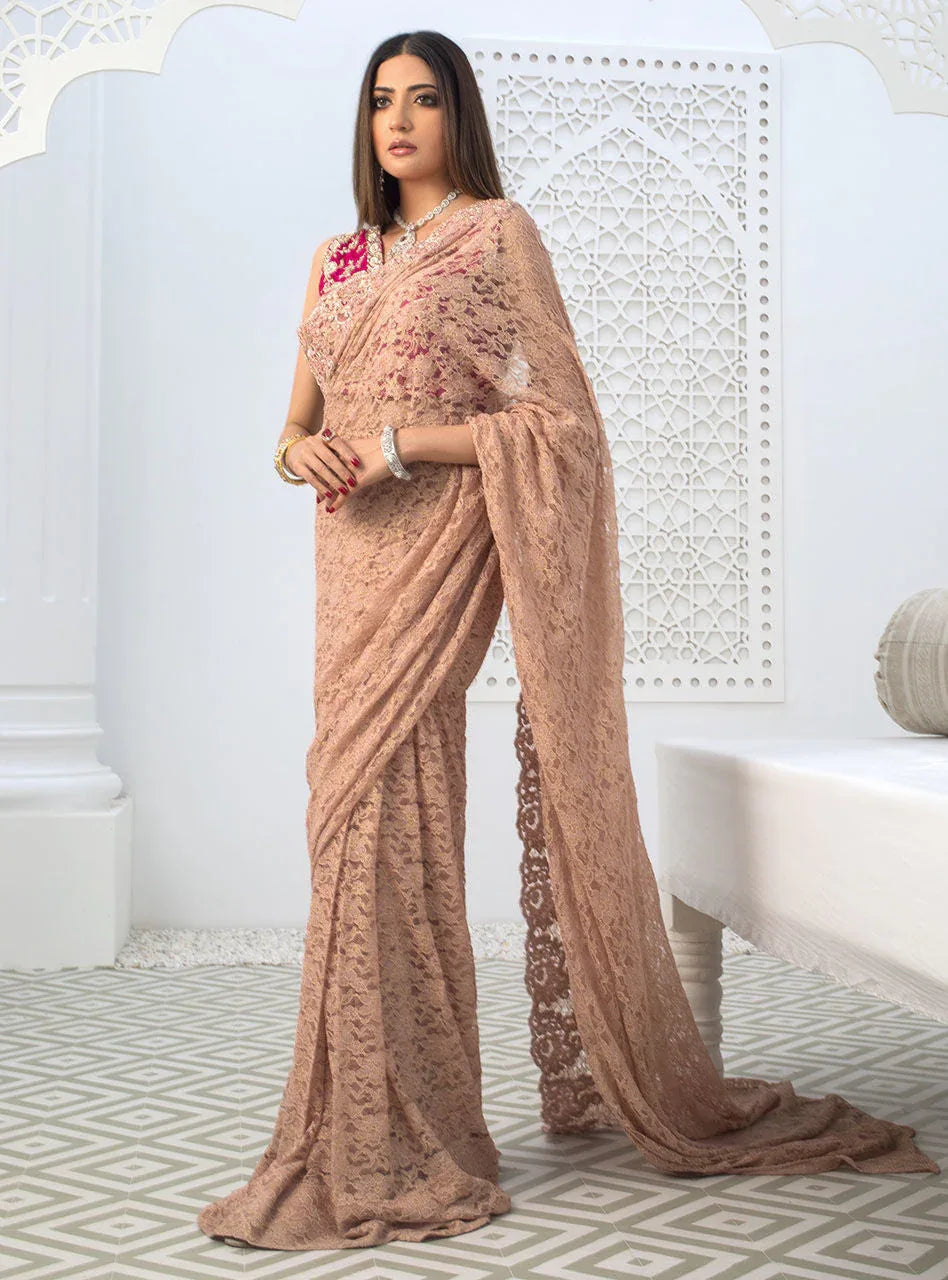 Zainab Chottani | Semi Formals | RAVISHING ROSE SAREE - Aqsa Fabrics