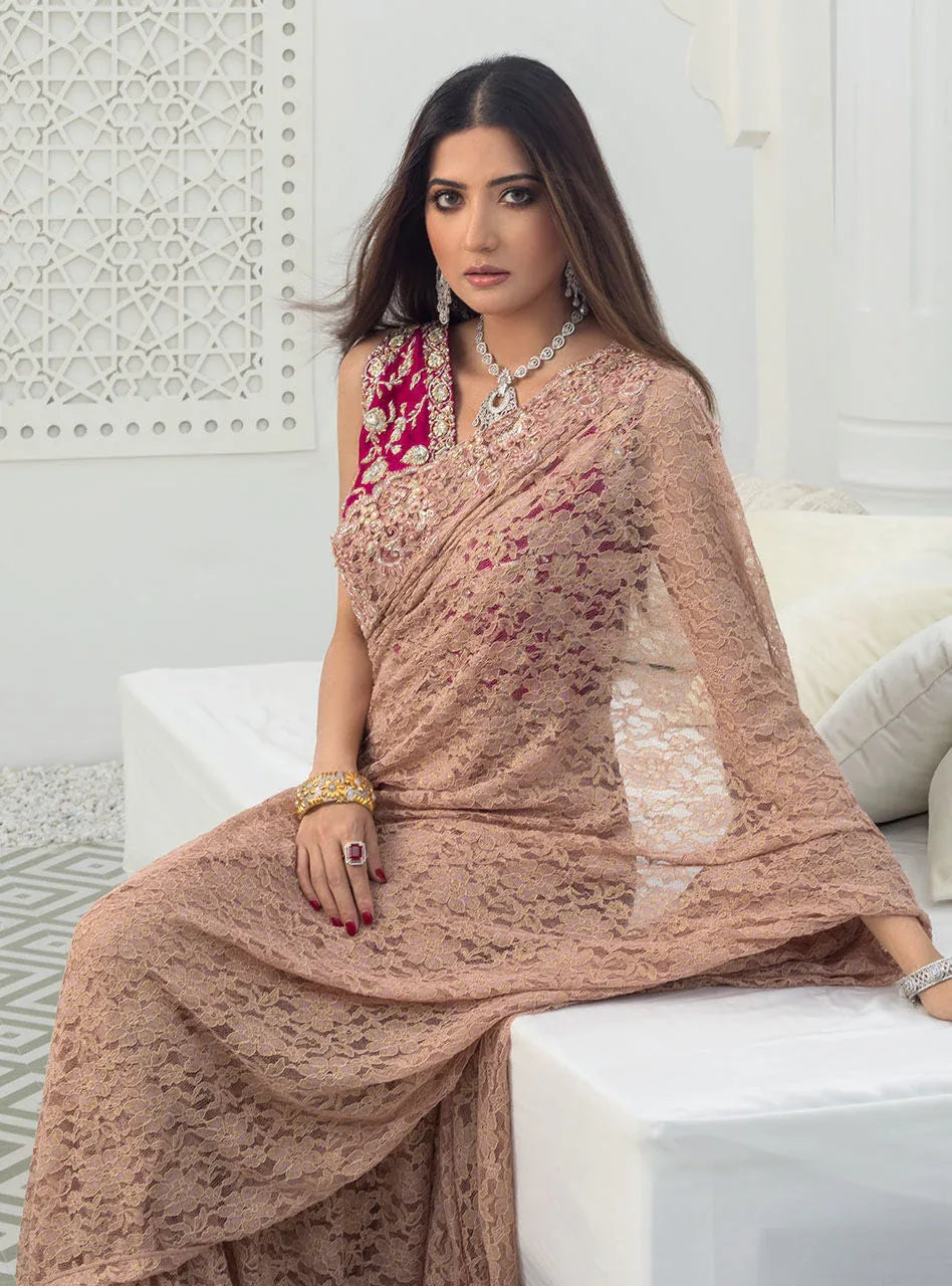 Zainab Chottani | Semi Formals | RAVISHING ROSE SAREE - Aqsa Fabrics