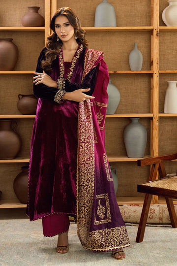 Fatima Khan | Warm Whisper Velvet 25 | Majestic Garnet - Aqsa Fabrics
