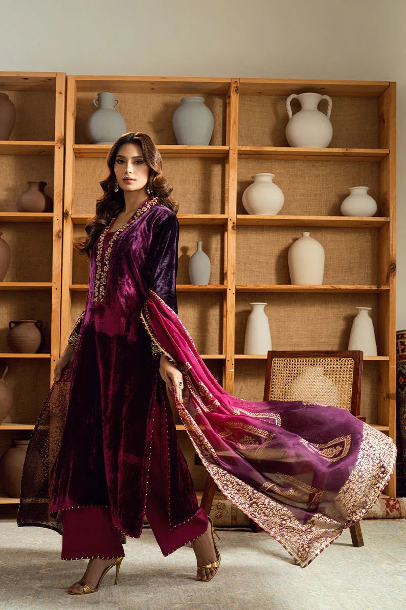 Fatima Khan | Warm Whisper Velvet 25 | Majestic Garnet - Aqsa Fabrics