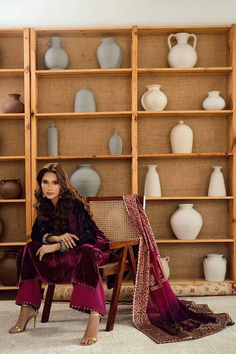 Fatima Khan | Warm Whisper Velvet 25 | Majestic Garnet - Aqsa Fabrics