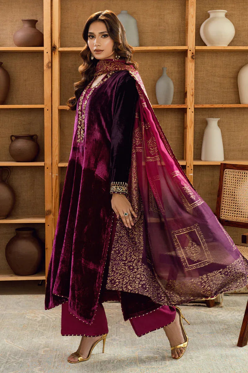 Fatima Khan | Warm Whisper Velvet 25 | Majestic Garnet - Aqsa Fabrics