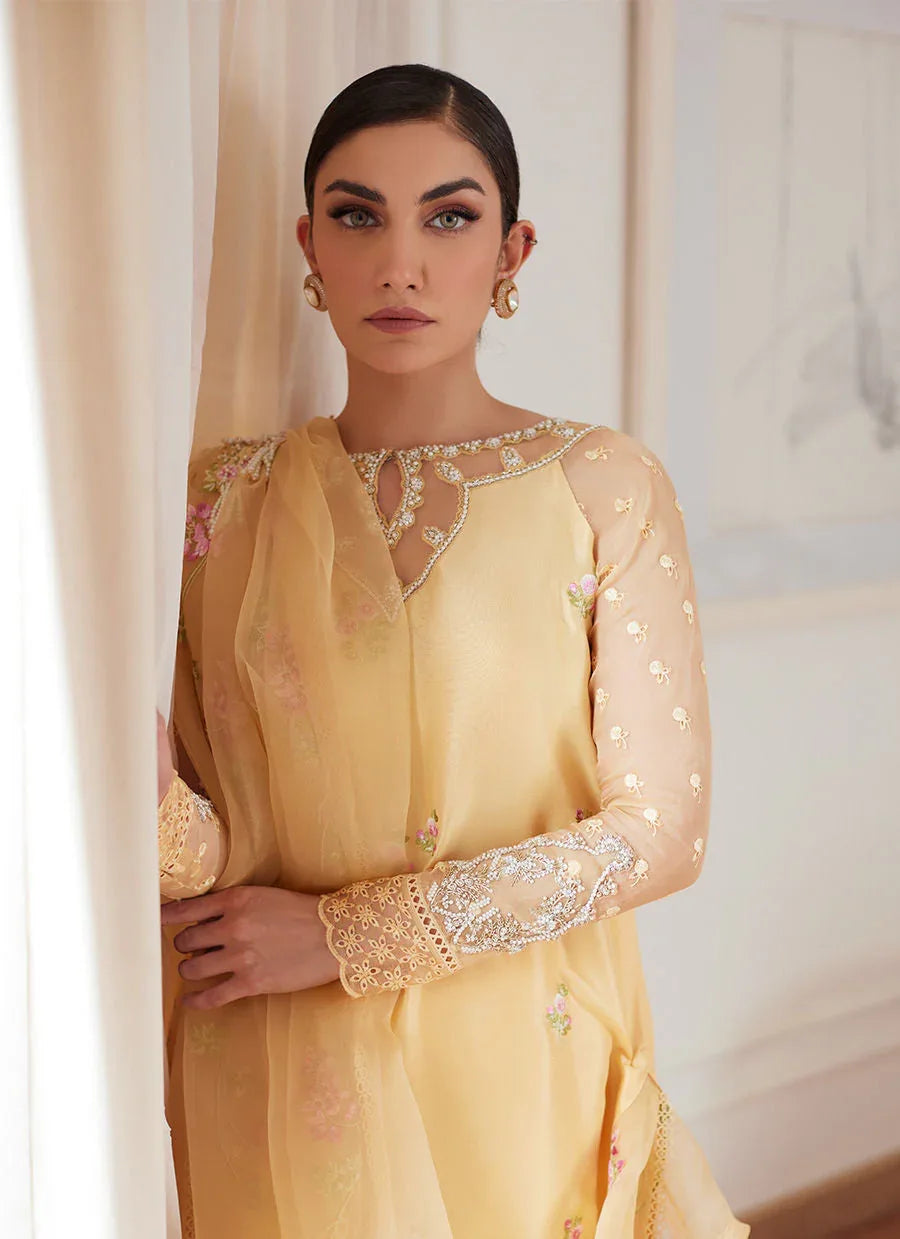 Farah Talib Aziz | Luna Eid Collection 24 | CYRILLA PALE YELLOW - Aqsa Fabrics
