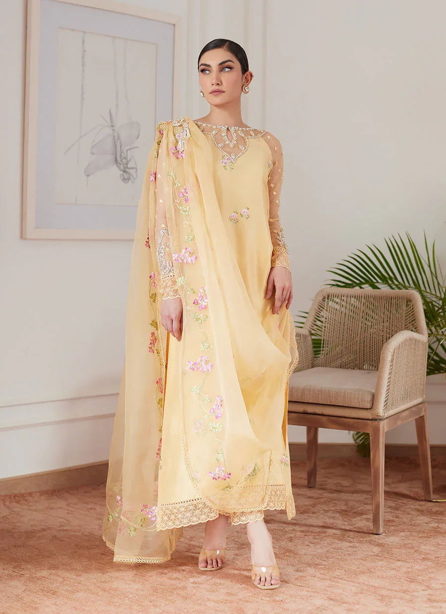 Farah Talib Aziz | Luna Eid Collection 24 | CYRILLA PALE YELLOW - Aqsa Fabrics