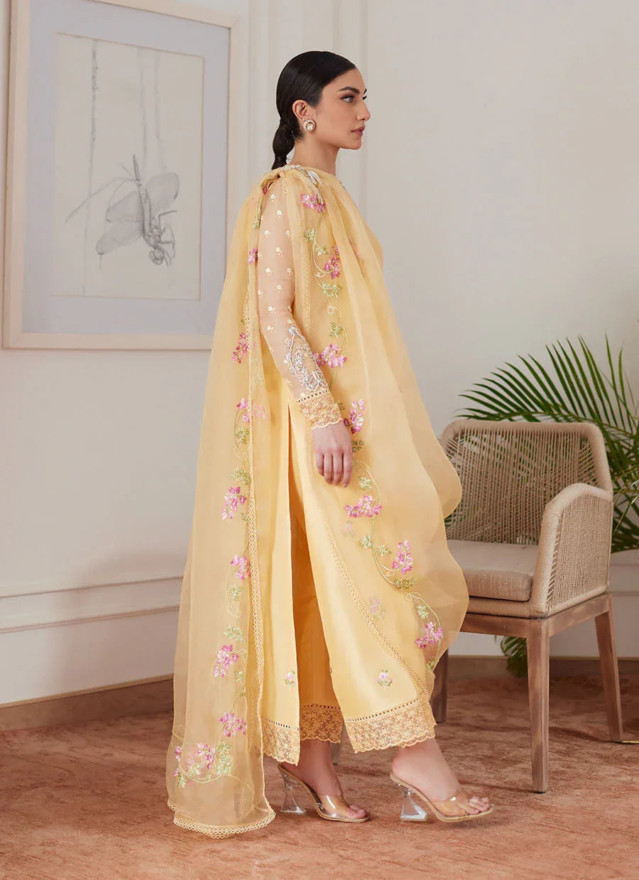 Farah Talib Aziz | Luna Eid Collection 24 | CYRILLA PALE YELLOW - Aqsa Fabrics