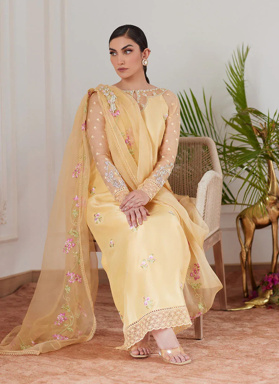 Farah Talib Aziz | Luna Eid Collection 24 | CYRILLA PALE YELLOW - Aqsa Fabrics