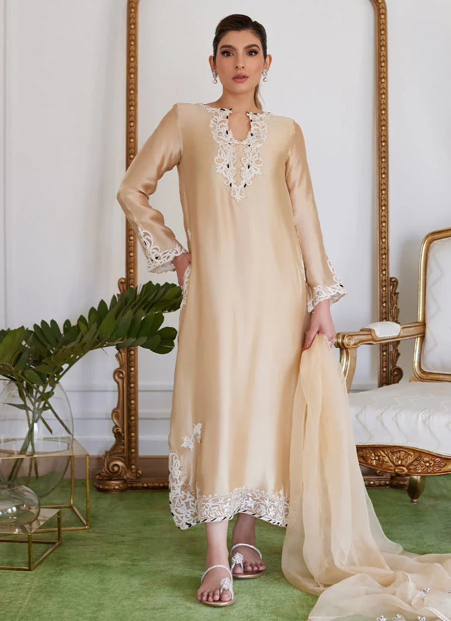Farah Talib Aziz | Luna Eid Collection 24 | MELVINA CHAMPAGNE BEIGE - Aqsa Fabrics
