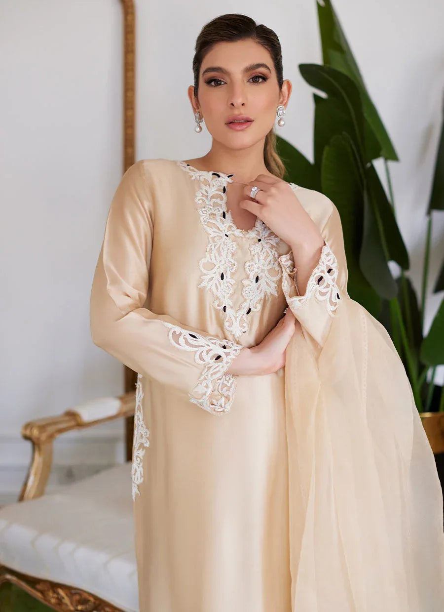 Farah Talib Aziz | Luna Eid Collection 24 | MELVINA CHAMPAGNE BEIGE - Aqsa Fabrics