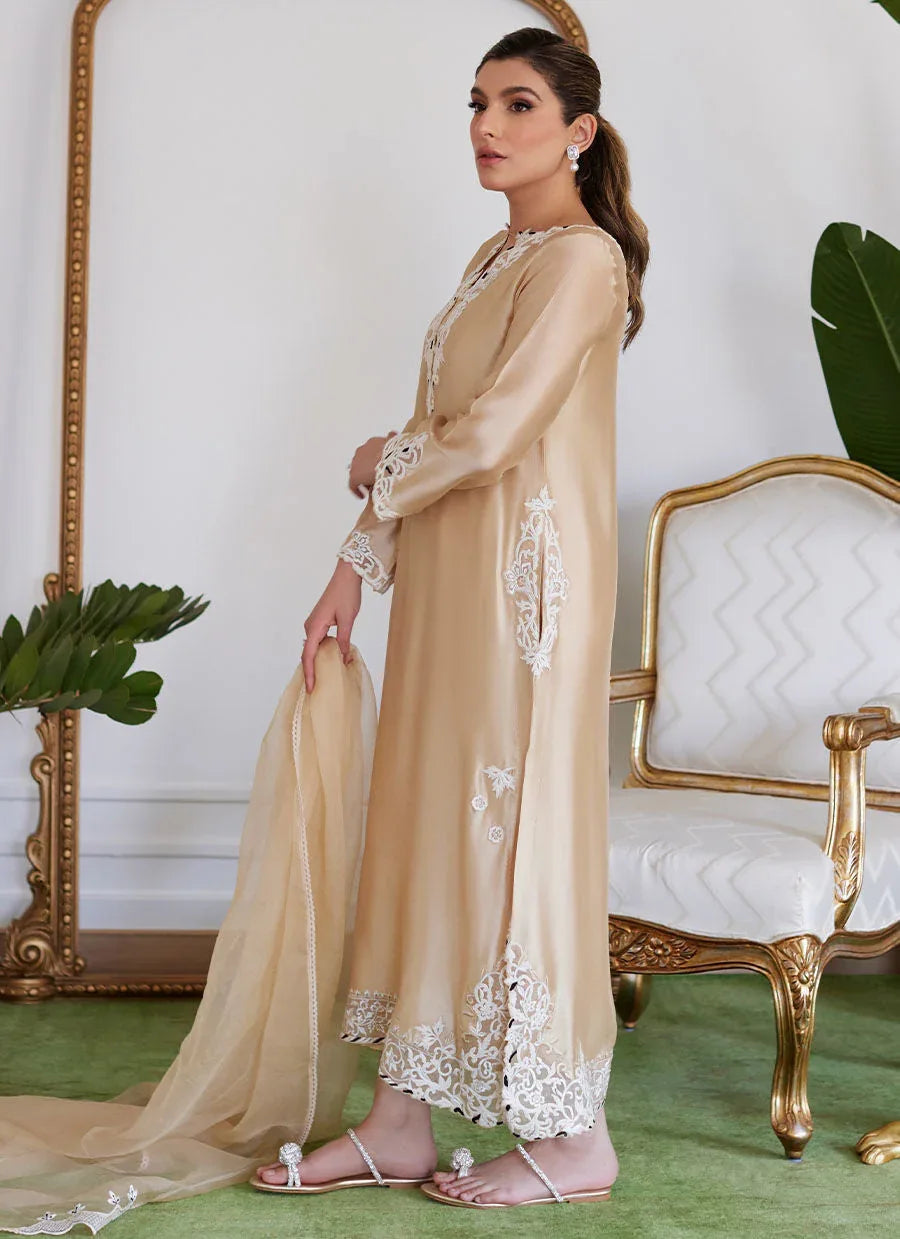 Farah Talib Aziz | Luna Eid Collection 24 | MELVINA CHAMPAGNE BEIGE - Aqsa Fabrics