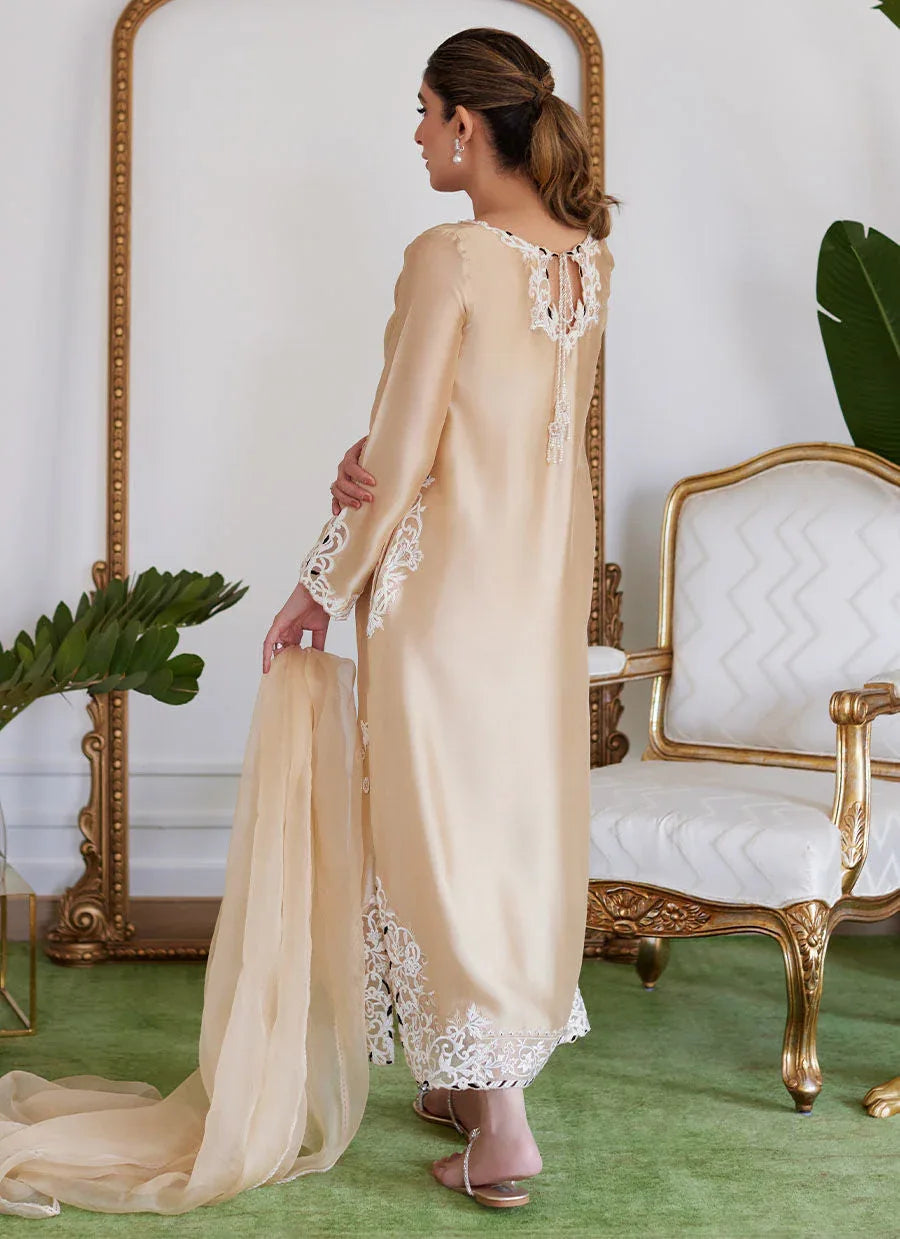 Farah Talib Aziz | Luna Eid Collection 24 | MELVINA CHAMPAGNE BEIGE - Aqsa Fabrics