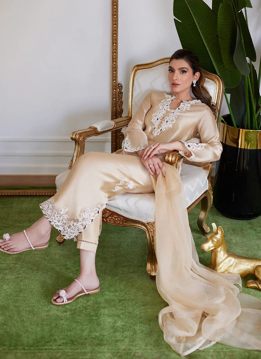 Farah Talib Aziz | Luna Eid Collection 24 | MELVINA CHAMPAGNE BEIGE - Aqsa Fabrics