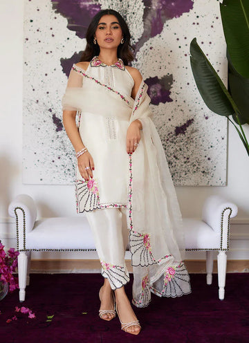 Farah Talib Aziz | Luna Eid Collection 24 | GENEVIVE PEARL WHITE - Aqsa Fabrics