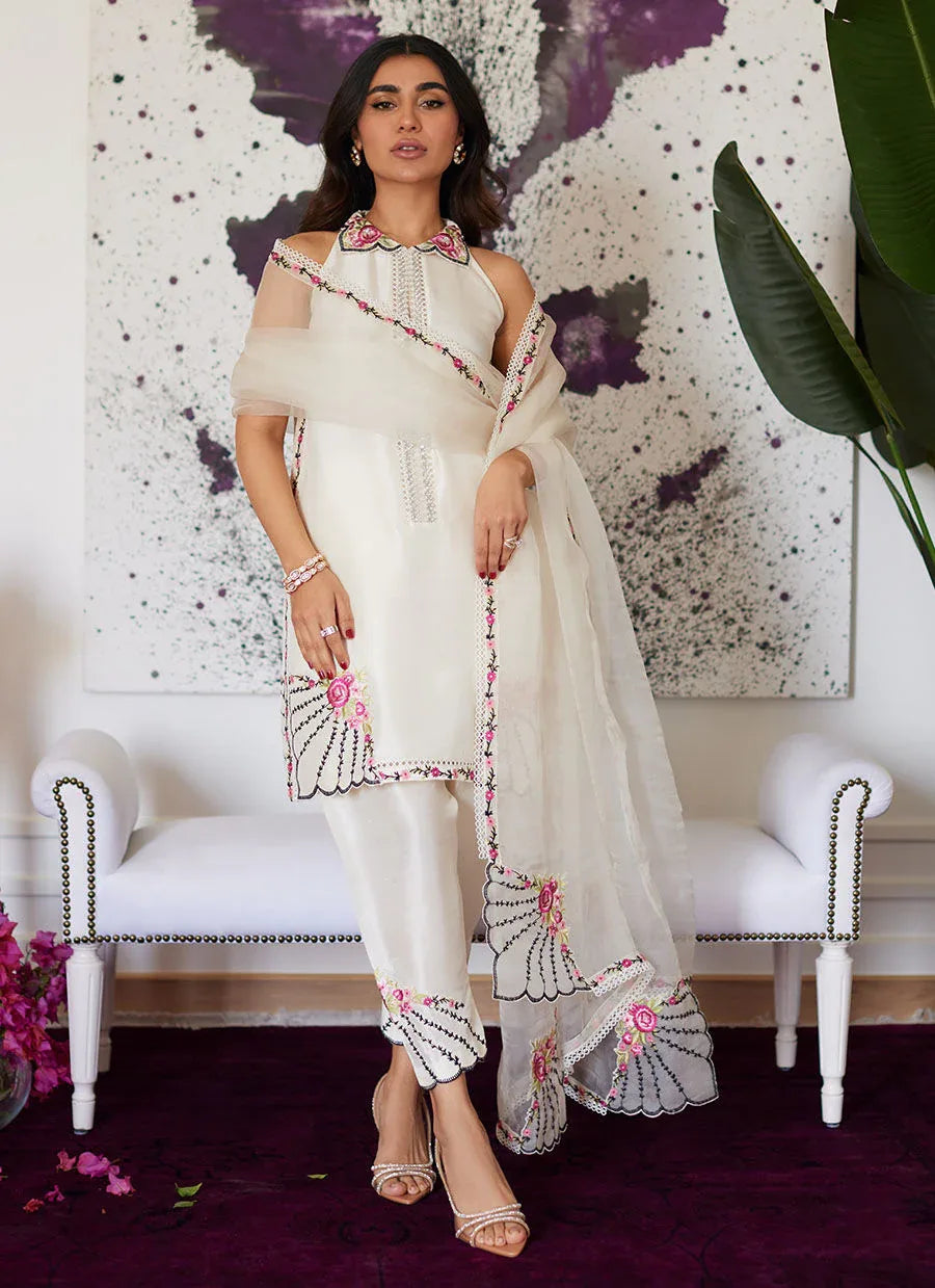 Farah Talib Aziz | Luna Eid Collection 24 | GENEVIVE PEARL WHITE - Aqsa Fabrics
