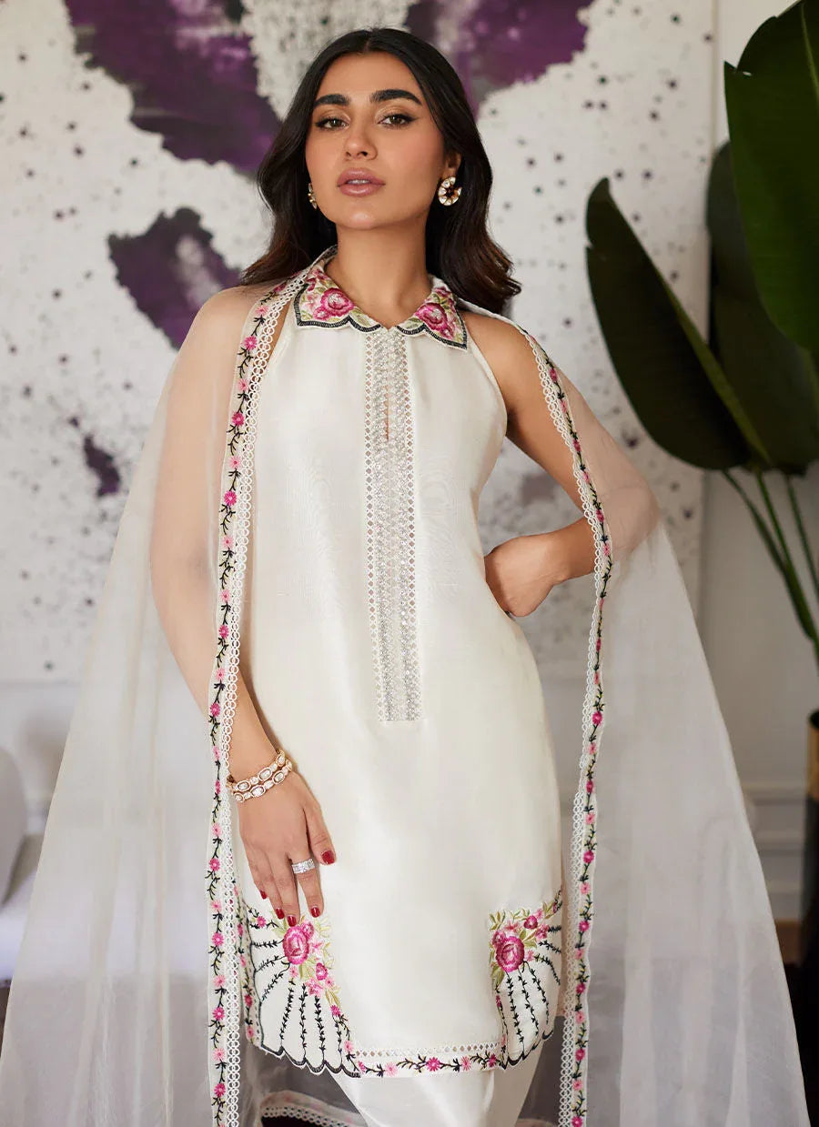 Farah Talib Aziz | Luna Eid Collection 24 | GENEVIVE PEARL WHITE - Aqsa Fabrics