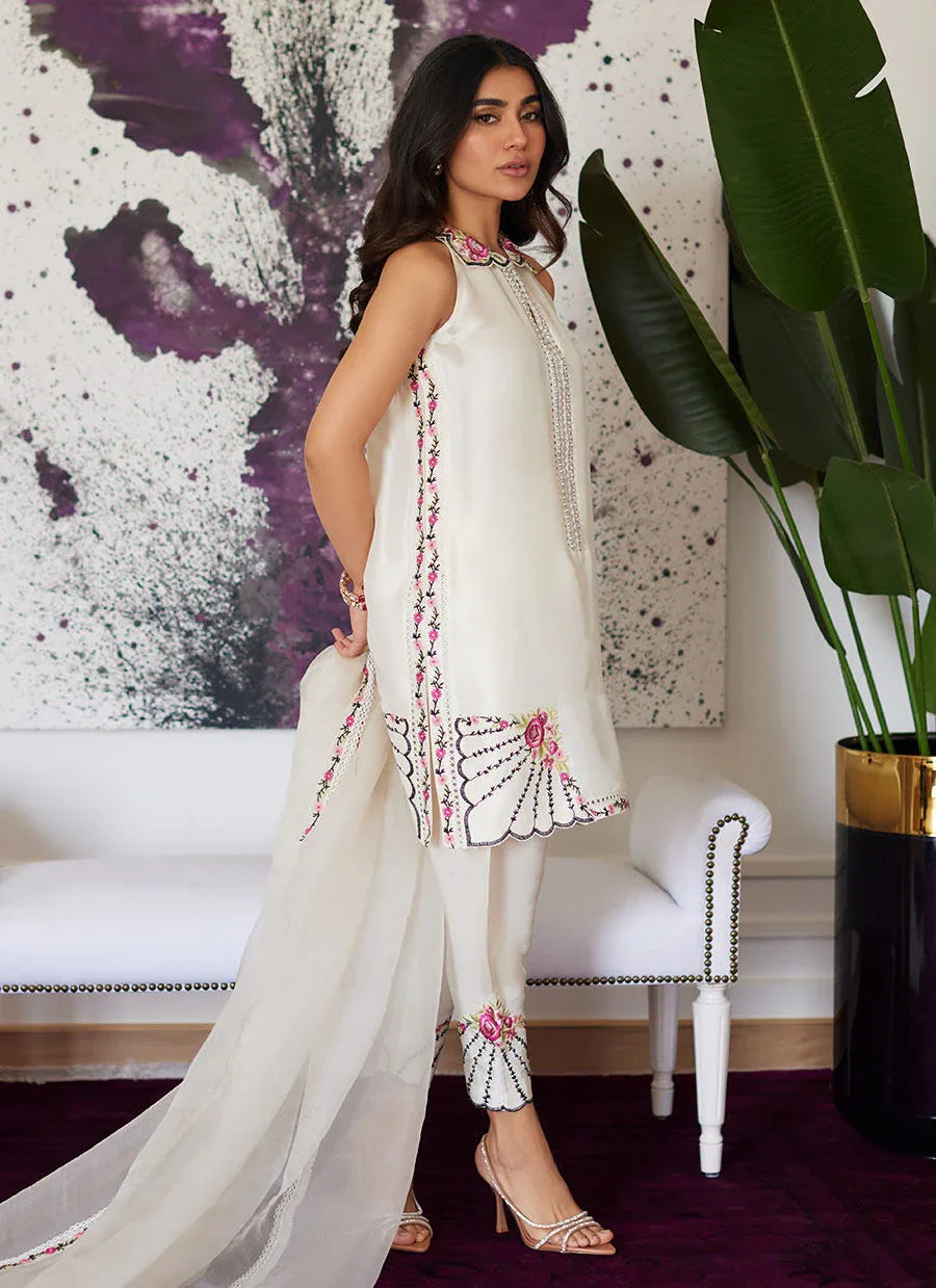 Farah Talib Aziz | Luna Eid Collection 24 | GENEVIVE PEARL WHITE - Aqsa Fabrics