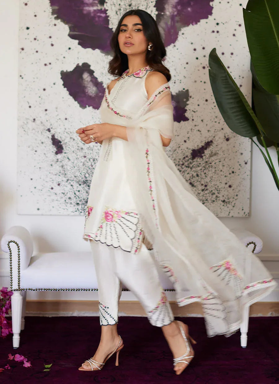 Farah Talib Aziz | Luna Eid Collection 24 | GENEVIVE PEARL WHITE - Aqsa Fabrics