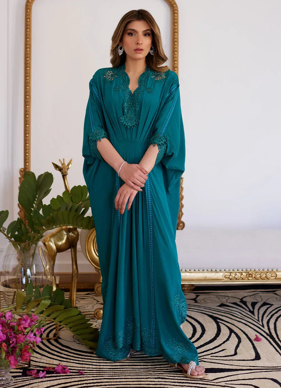 Farah Talib Aziz | Luna Eid Collection 24 | EMMELINE EMERALD CREPE - Aqsa Fabrics