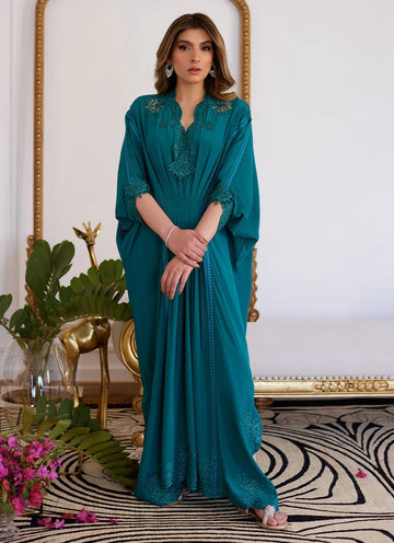 Farah Talib Aziz | Luna Eid Collection 24 | EMMELINE EMERALD CREPE - Aqsa Fabrics