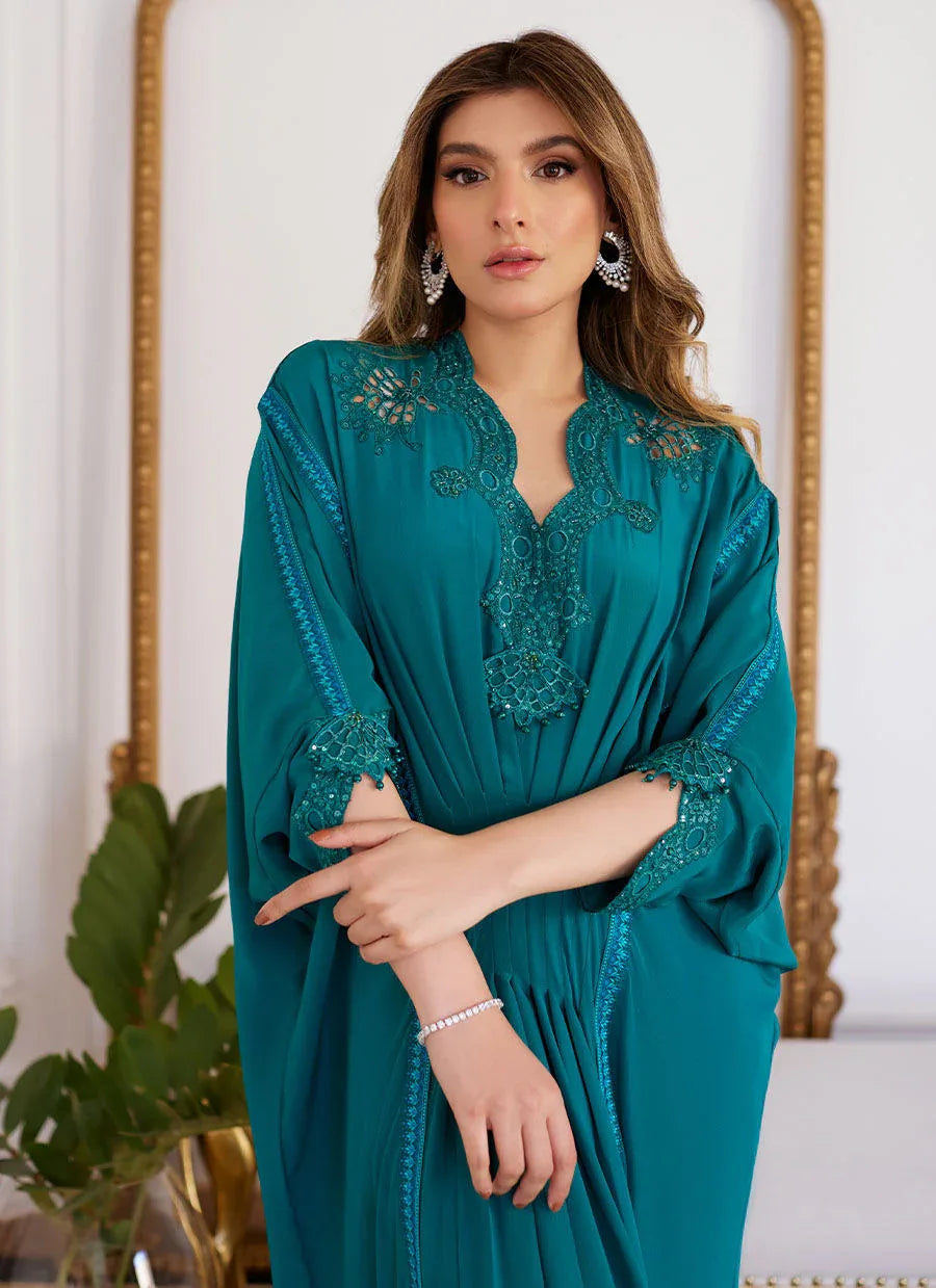 Farah Talib Aziz | Luna Eid Collection 24 | EMMELINE EMERALD CREPE - Aqsa Fabrics