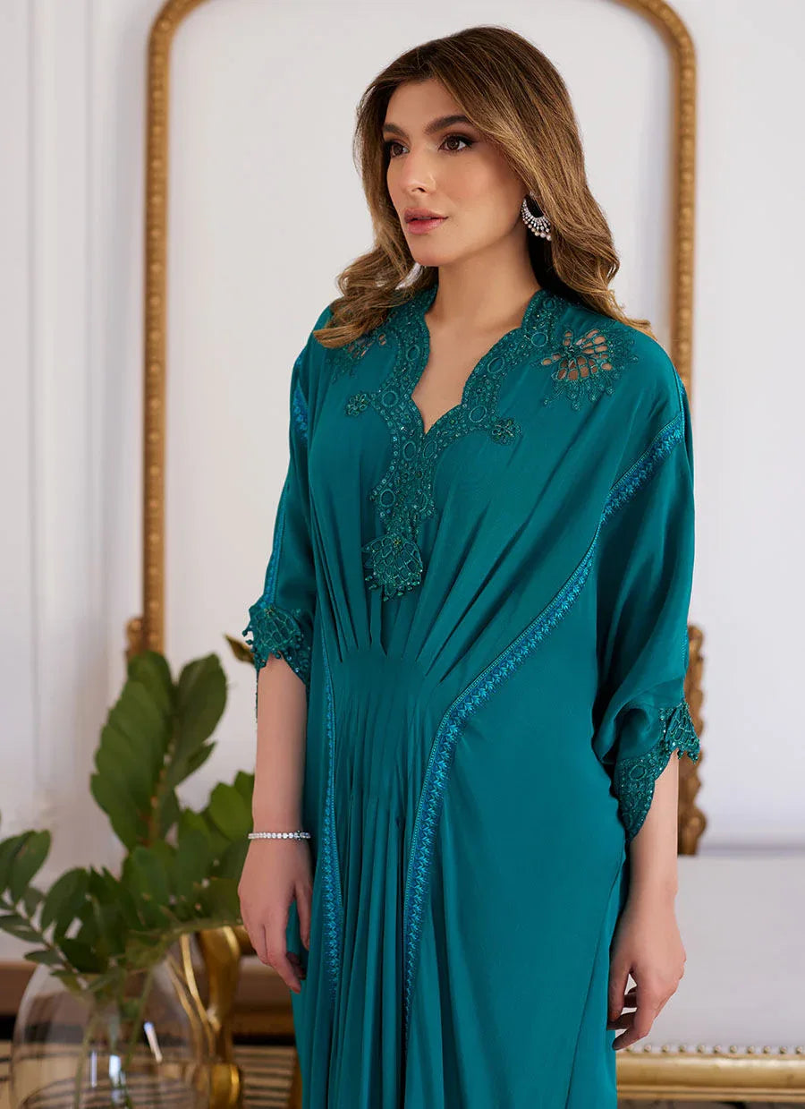 Farah Talib Aziz | Luna Eid Collection 24 | EMMELINE EMERALD CREPE - Aqsa Fabrics