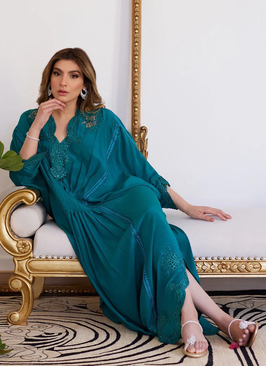 Farah Talib Aziz | Luna Eid Collection 24 | EMMELINE EMERALD CREPE - Aqsa Fabrics