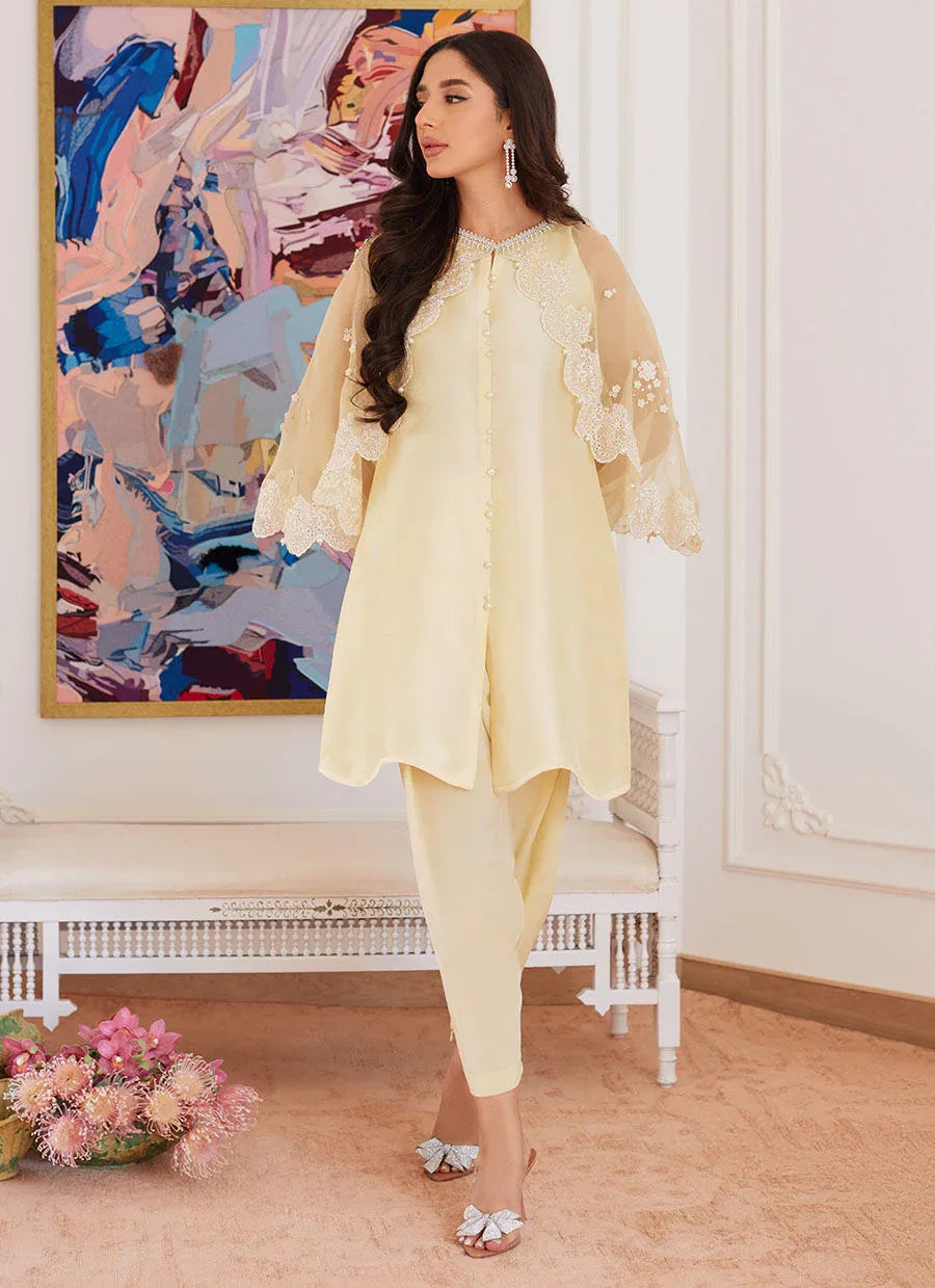 Farah Talib Aziz | Luna Eid Collection 24 | ESMERALDA PASTEL YELLOW - Aqsa Fabrics