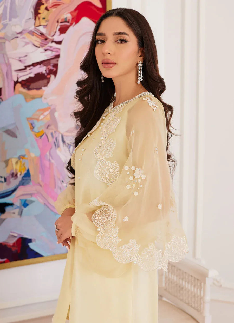 Farah Talib Aziz | Luna Eid Collection 24 | ESMERALDA PASTEL YELLOW - Aqsa Fabrics