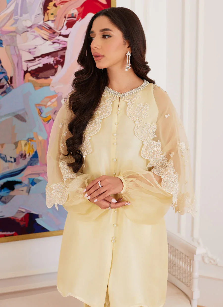 Farah Talib Aziz | Luna Eid Collection 24 | ESMERALDA PASTEL YELLOW - Aqsa Fabrics