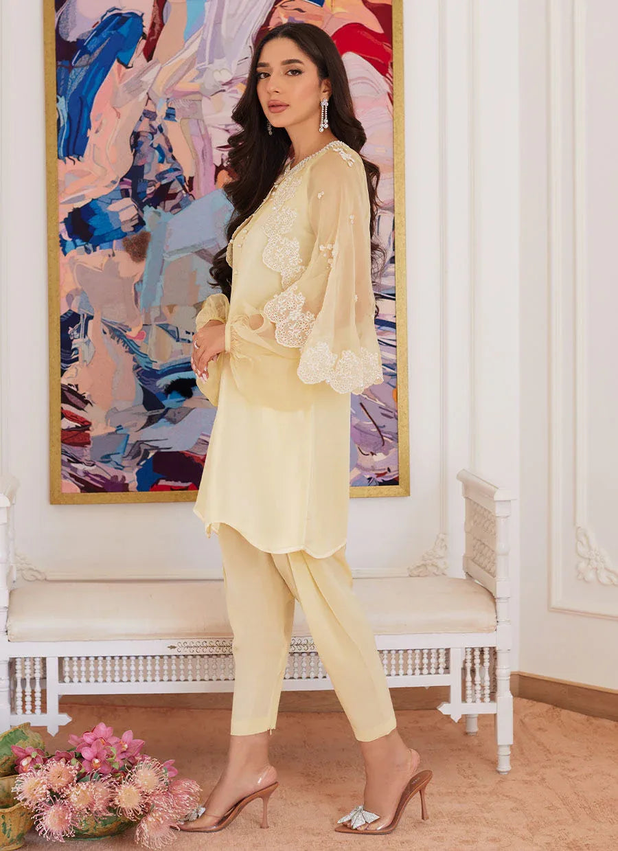 Farah Talib Aziz | Luna Eid Collection 24 | ESMERALDA PASTEL YELLOW - Aqsa Fabrics