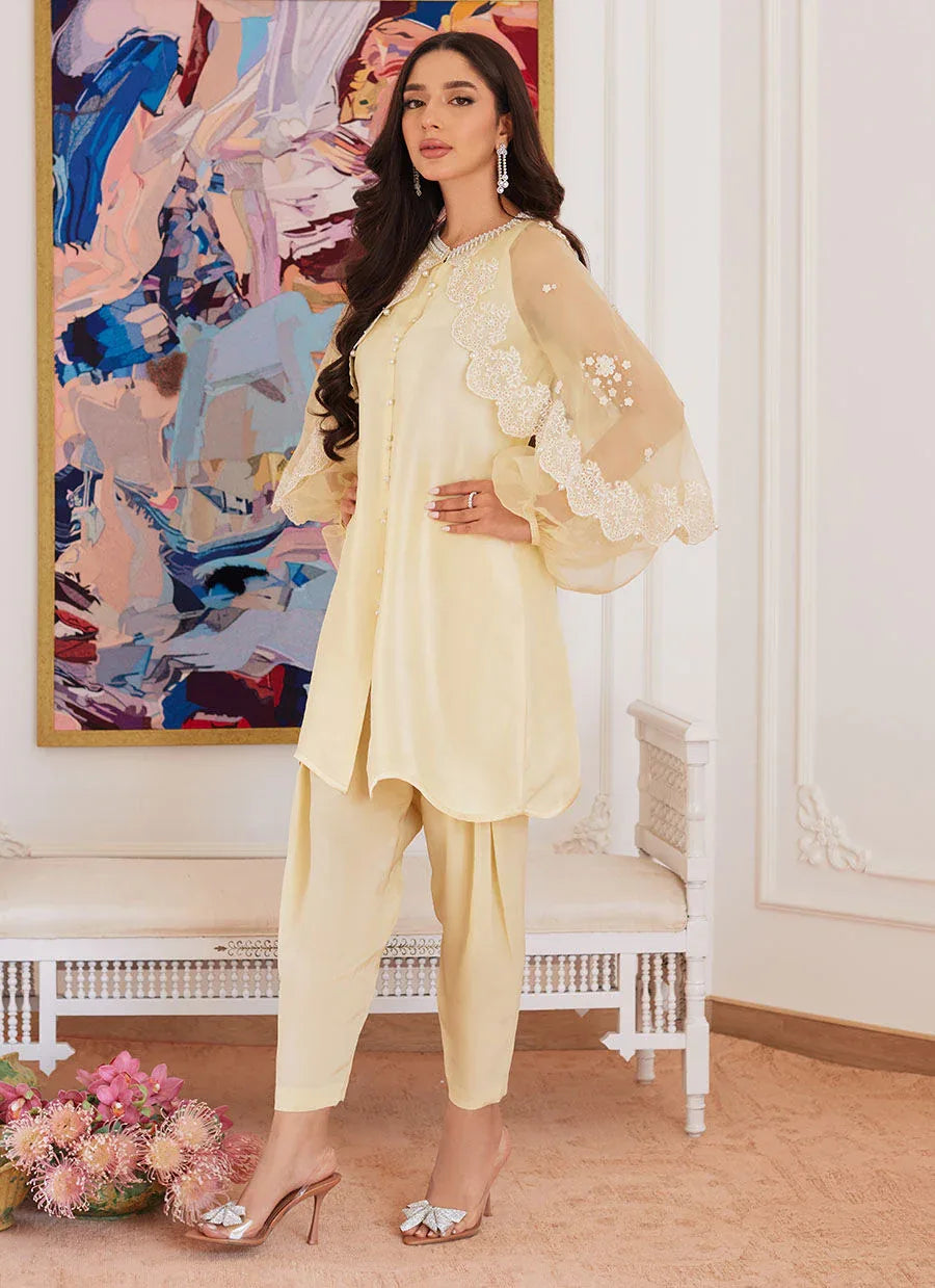 Farah Talib Aziz | Luna Eid Collection 24 | ESMERALDA PASTEL YELLOW - Aqsa Fabrics