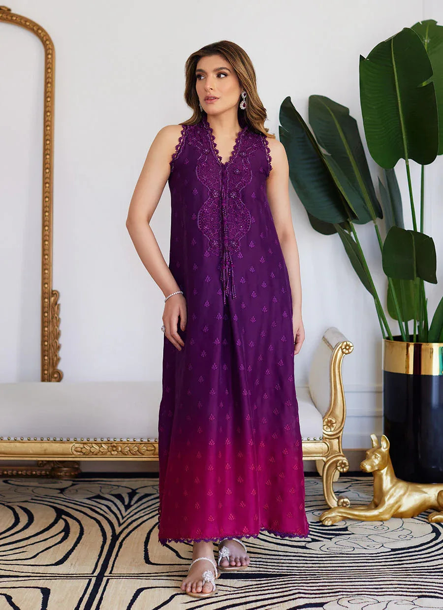 Farah Talib Aziz | Luna Eid Collection 24 | VIOLETTE WILD BERRY OMBRE - Aqsa Fabrics