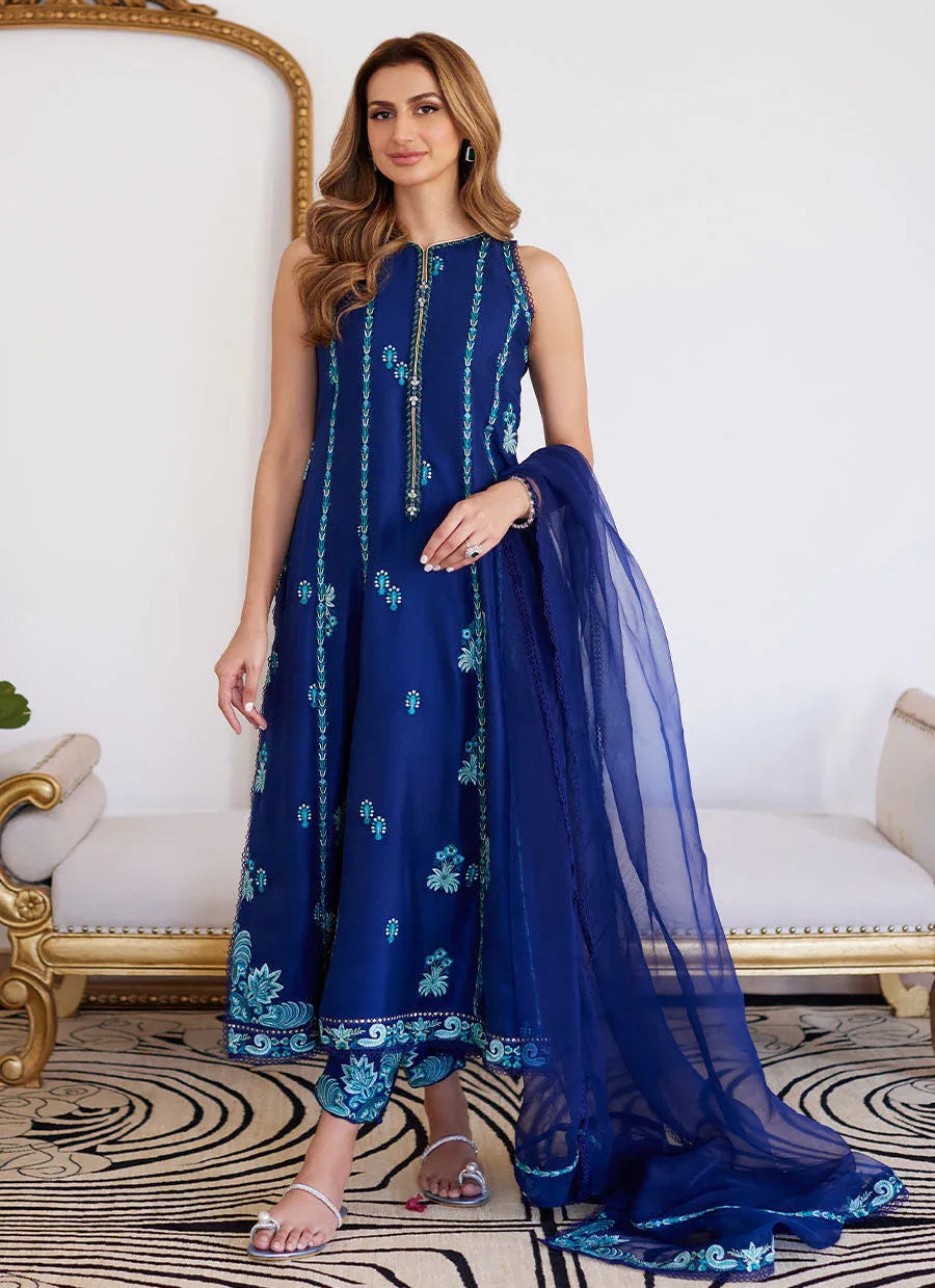 Farah Talib Aziz | Luna Eid Collection 24 | ELSYEE ROYAL BLUE - Aqsa Fabrics