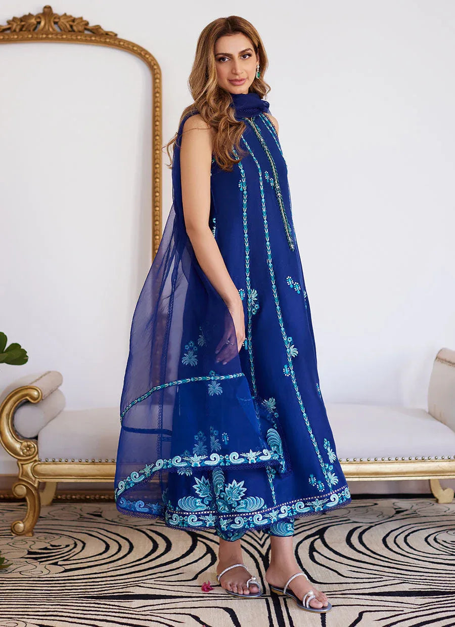 Farah Talib Aziz | Luna Eid Collection 24 | ELSYEE ROYAL BLUE - Aqsa Fabrics