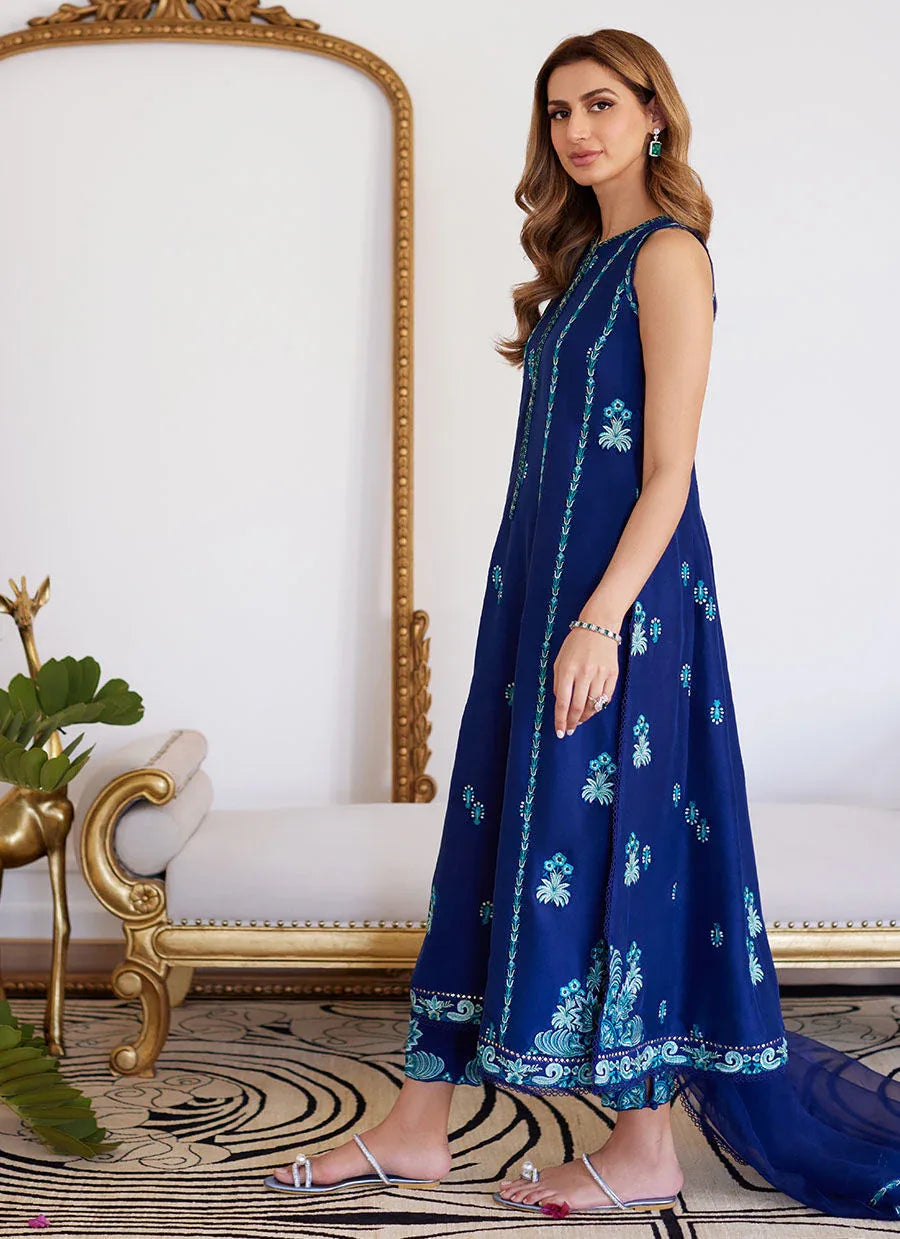 Farah Talib Aziz | Luna Eid Collection 24 | ELSYEE ROYAL BLUE - Aqsa Fabrics