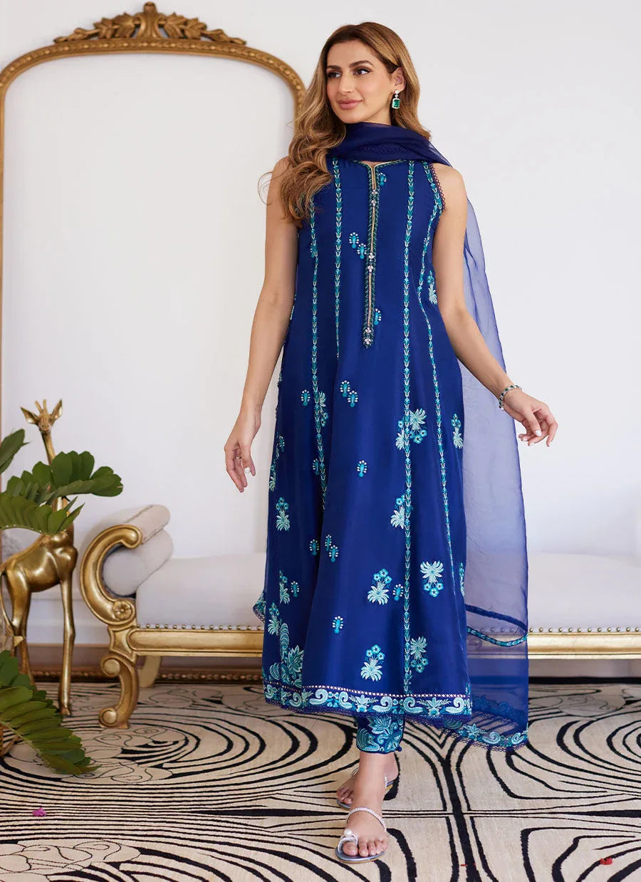 Farah Talib Aziz | Luna Eid Collection 24 | ELSYEE ROYAL BLUE - Aqsa Fabrics