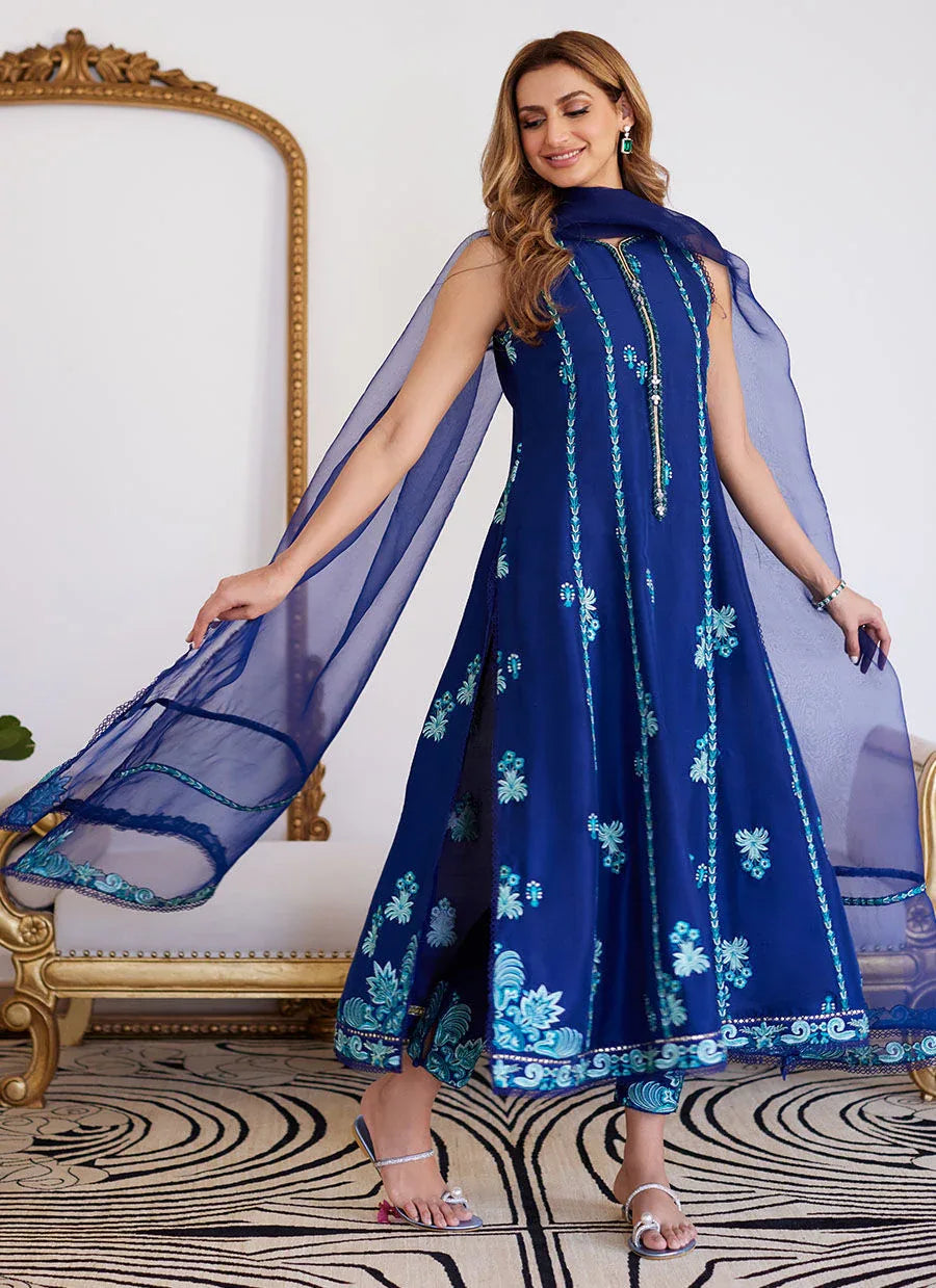 Farah Talib Aziz | Luna Eid Collection 24 | ELSYEE ROYAL BLUE - Aqsa Fabrics