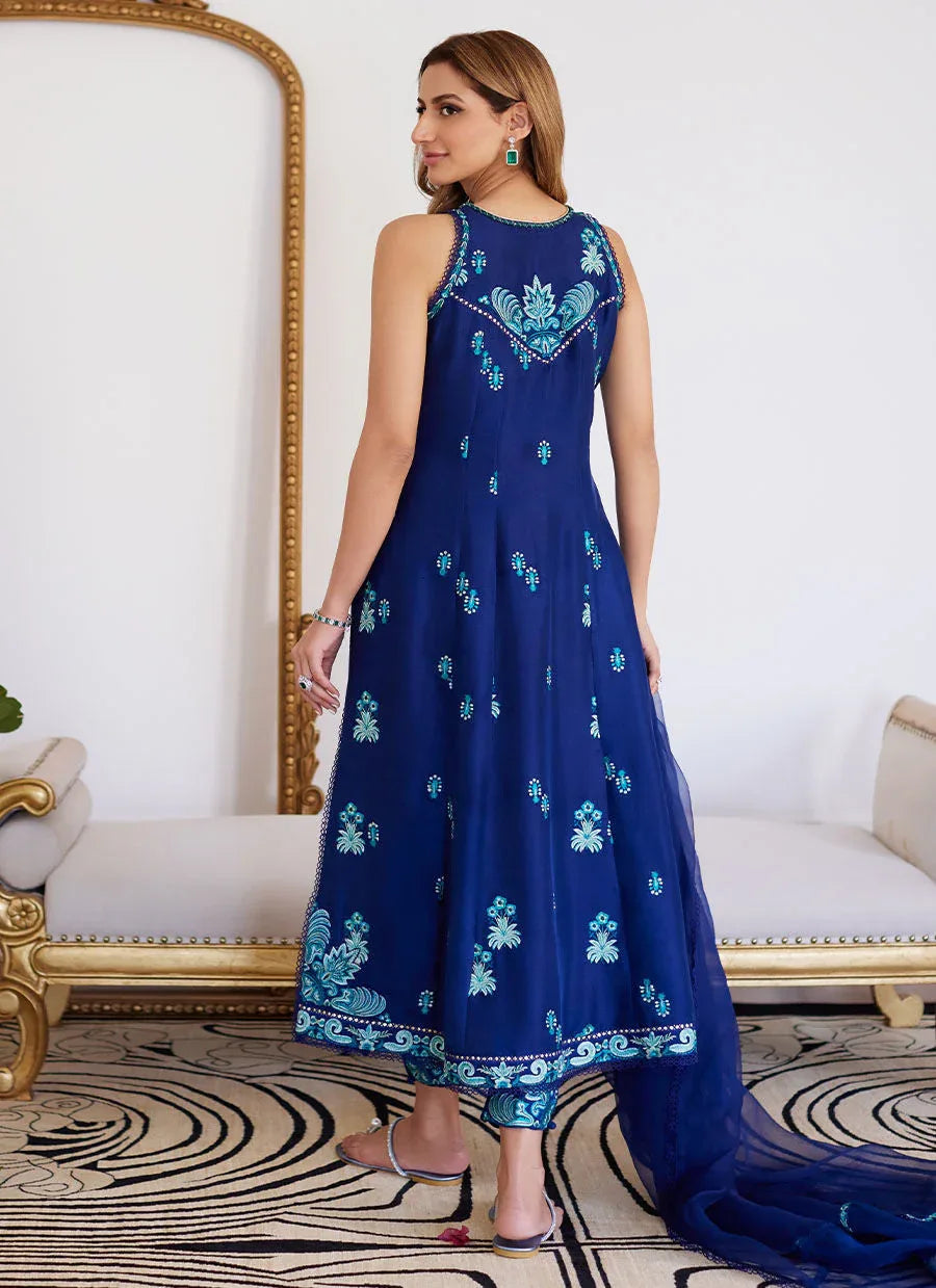 Farah Talib Aziz | Luna Eid Collection 24 | ELSYEE ROYAL BLUE - Aqsa Fabrics