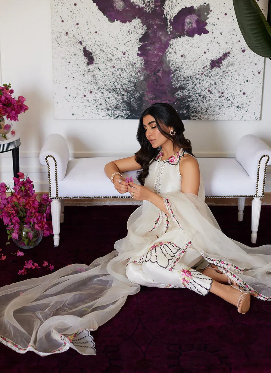 Farah Talib Aziz | Luna Eid Collection 24 | GENEVIVE PEARL WHITE - Aqsa Fabrics