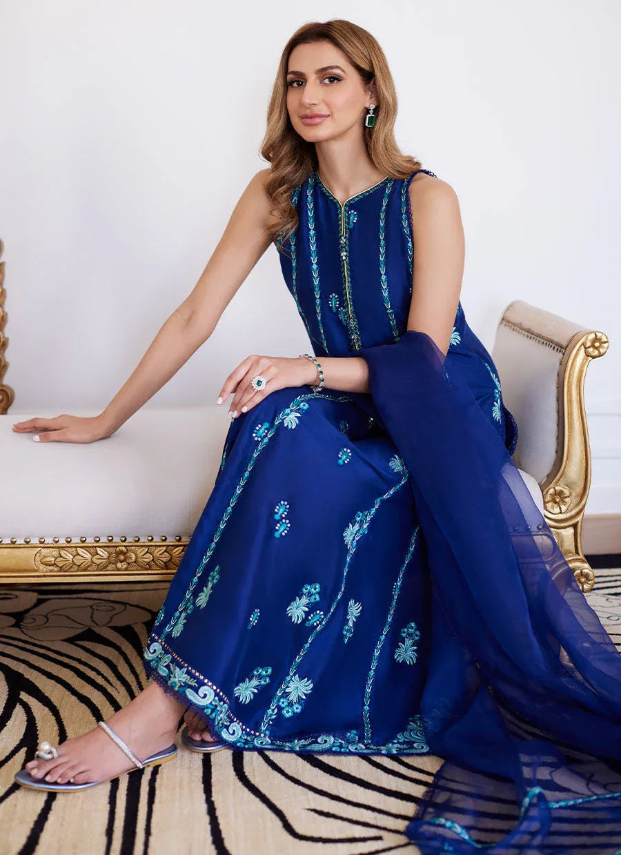 Farah Talib Aziz | Luna Eid Collection 24 | ELSYEE ROYAL BLUE - Aqsa Fabrics