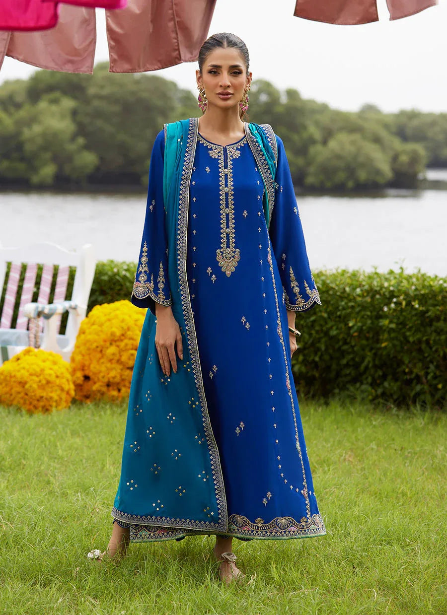 Farah Talib Aziz | Mayna Festive Luxe Pret | Opal Blue Shirt And Dupatta - Aqsa Fabrics