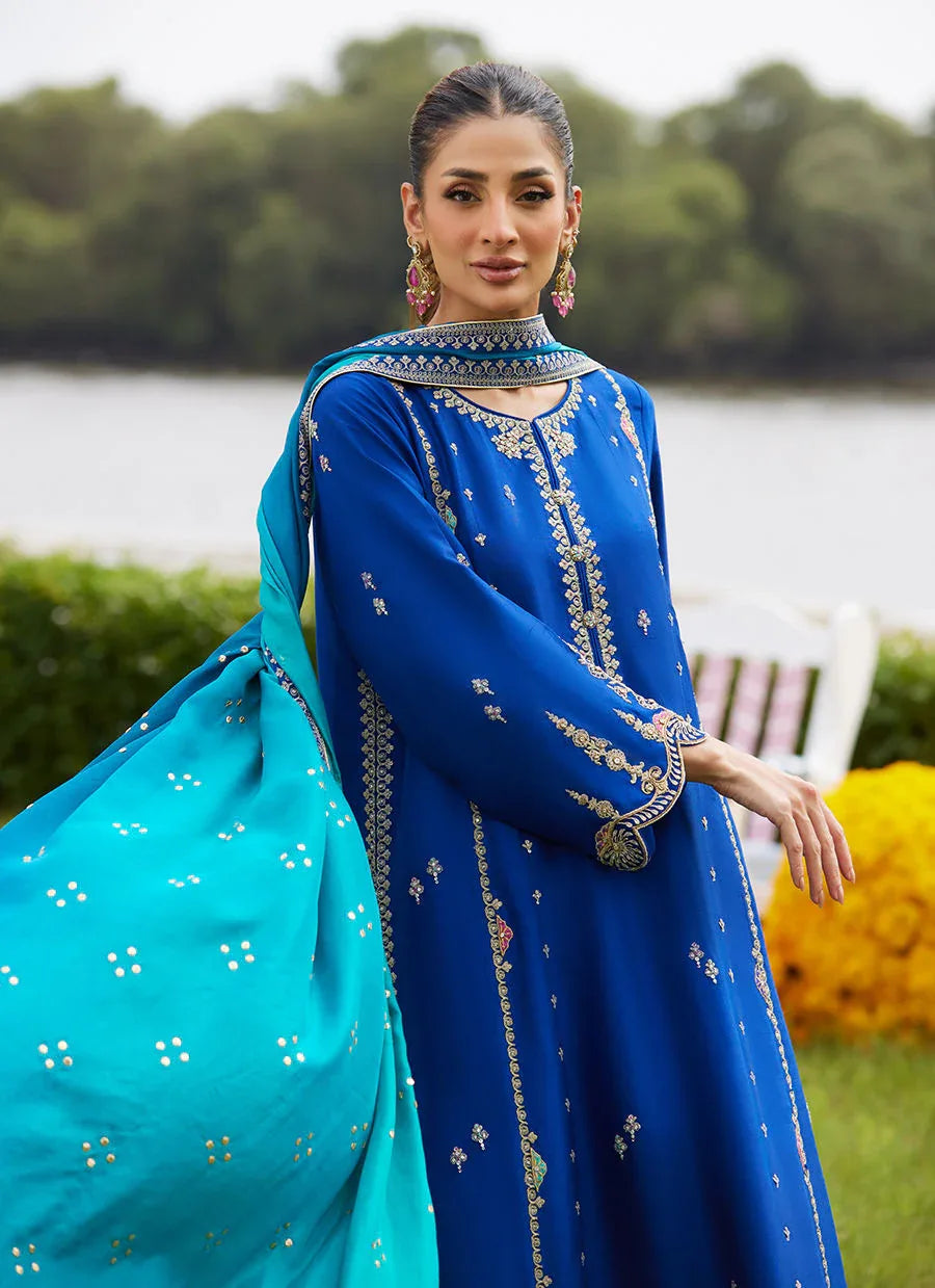 Farah Talib Aziz | Mayna Festive Luxe Pret | Opal Blue Shirt And Dupatta - Aqsa Fabrics
