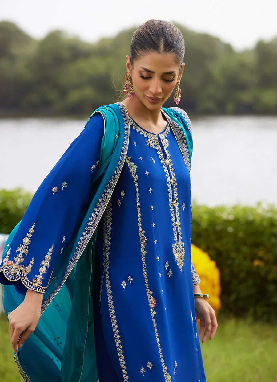 Farah Talib Aziz | Mayna Festive Luxe Pret | Opal Blue Shirt And Dupatta - Aqsa Fabrics